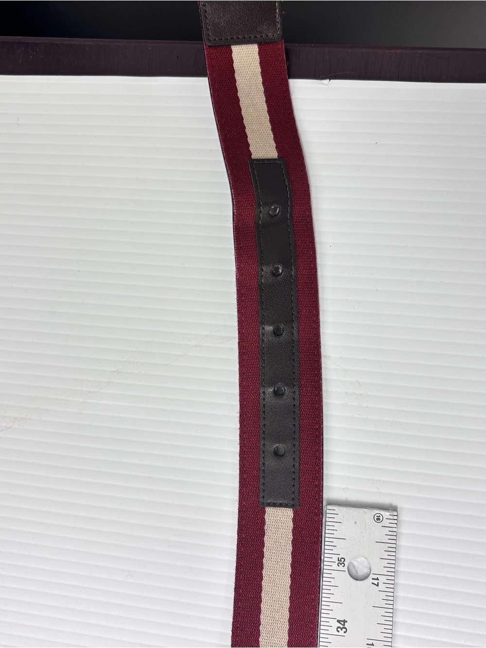 Bally Maroon and Cream Stripe Men’s Belt - Picture 10 of 12